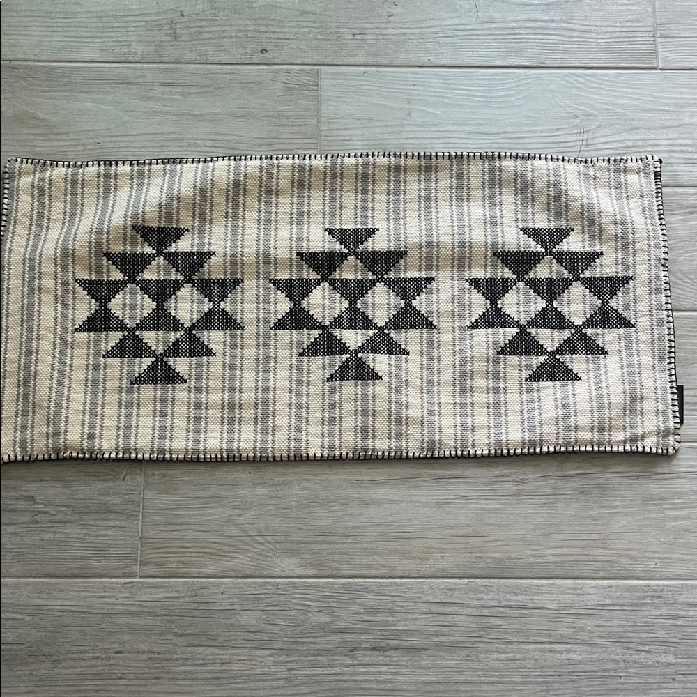 Pendleton Lyons cross stitch lumbar pillow cover striped Geo embroidered gray